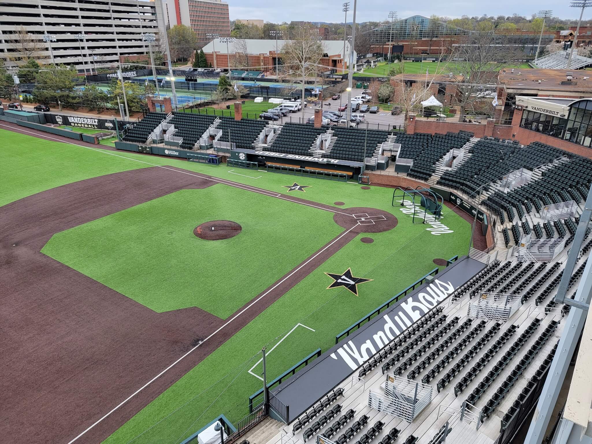 High angle shot of Vandy baseball stadium with 4topps seats