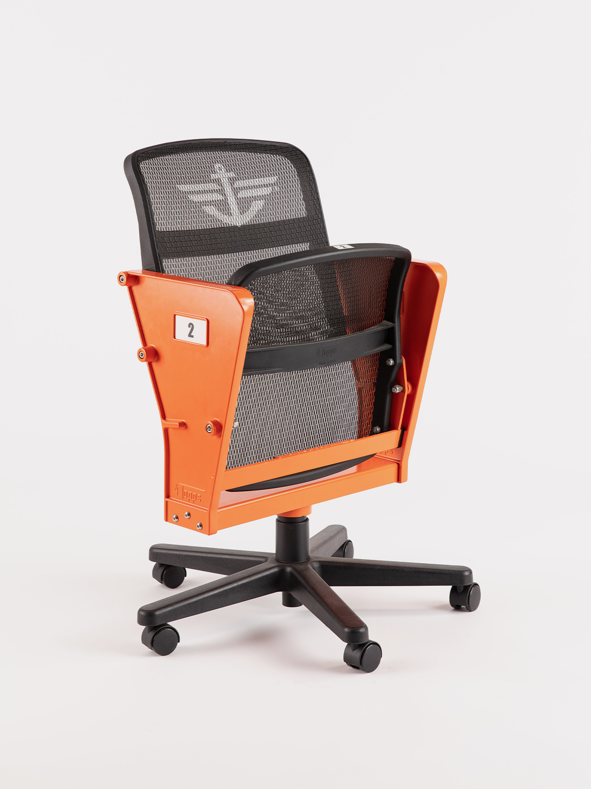 Front view of orange 4Topps Caster Seat on white background